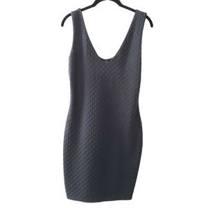 Aqua Sleeveless Diamond Textured V Neck Tank Bodycon Mini Dress, Black, Sz M